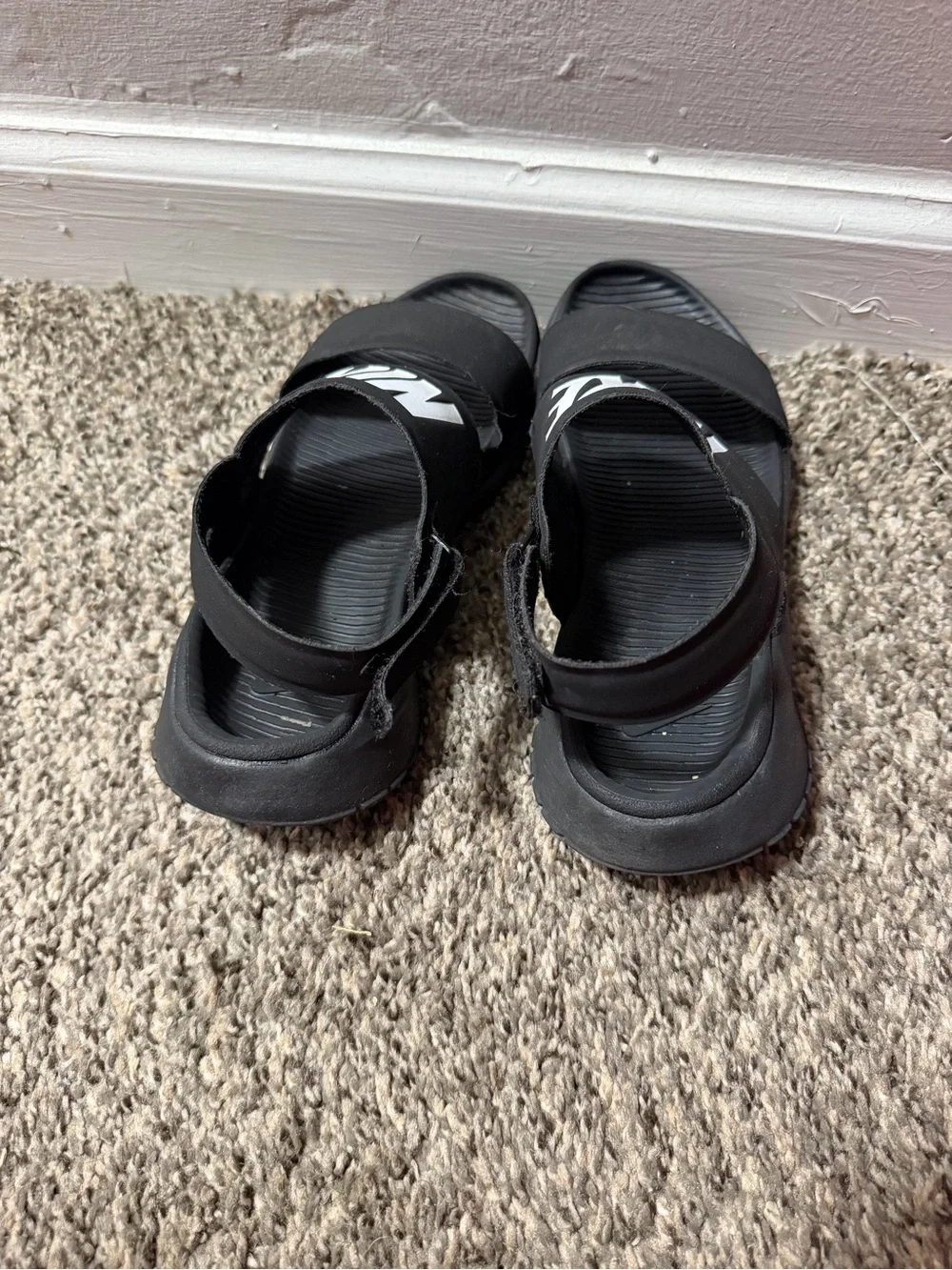 Nike Kids Black and White Logo Adjustable Strap Sandals